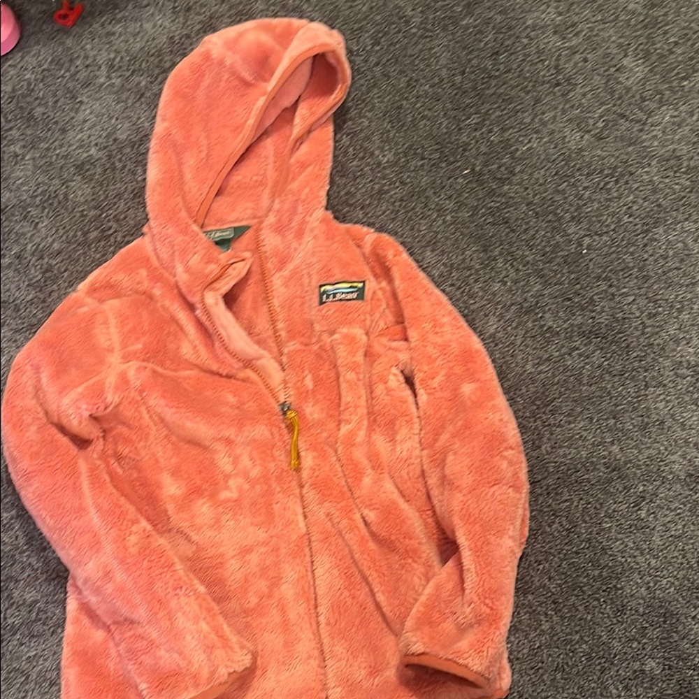 Kids Plush Hooded Jacket - Coral Pink